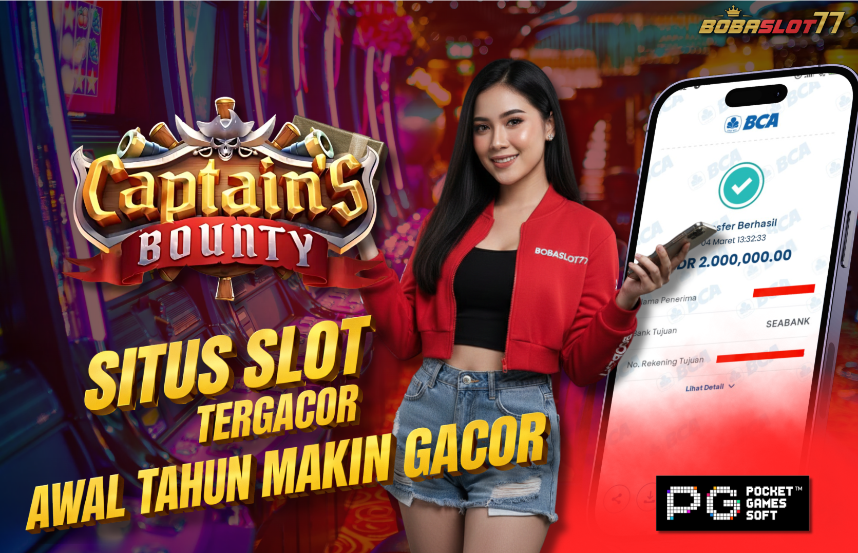 Selamat kepada user id : wol******7 Wede Rp 2.000.000 di Game CAPTAIN BOUNTY PG SOFT Cair Gk Sampe 1 Menit! Menang Mudah di Bobaslot77